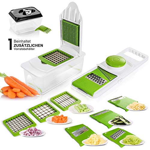 Masthome Verstellbarer 7 teiliger Obst- und Gemüseschneider,  Multischneider aus Edelstahl, geeignet zum Schneiden von Kartoffeln, Tomaten usw, mit zusätzlichem Vorratsbehälter