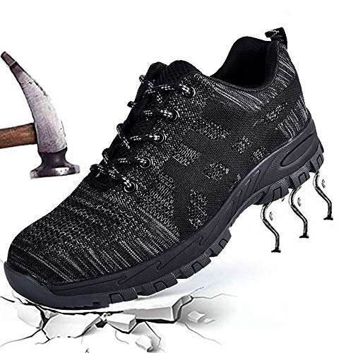 SUADEEX Sicherheitsschuhe Herren S3 Arbeitsschuhe Damen Leicht Sportlich Atmungsaktiv Schutzschuhe mit Stahlkappe Anti-Smashing Unisex,Schwarz,43 EU