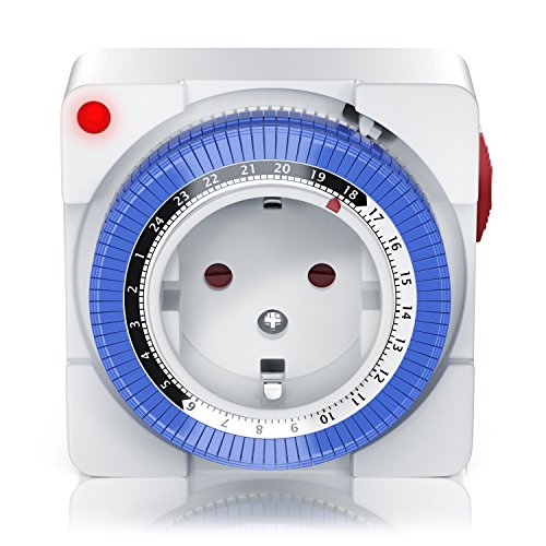 Mechanische Zeitschaltuhr | 24 Stunden Anaolg Timer | Steckdosen-Schaltuhr | Zeitprogrammstecker mit 96 Schaltsegmente | Schieberegler für Zeitangabe | 3680W | mit Kinderschutzsicherung | Weiß