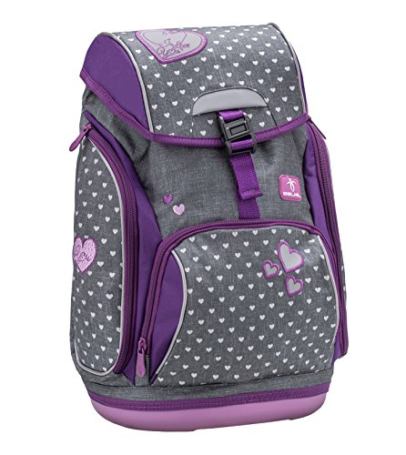 Belmil Ergonomischer Schulranzen für Schule, Outdoor und Reisen - für Mädchen, 1.-4. Klasse in lila, Jeans | Herz