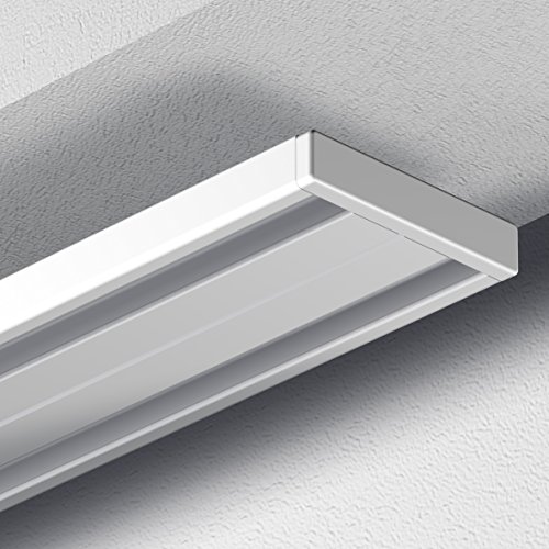 Garduna 300cm Gardinenschiene Vorhangschiene, Aluminium, weiss, glatte, glänzende Oberfläche, 2-läufig oder 1-läufig (Wendeschiene)