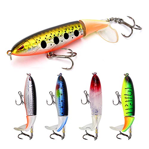 Jolicobo Kunstköder Angel-Köder Wobbler Set 5 Pcs Bleistift Popper Swimbait Kunstköder mit 2 Drillingshaken Gummifische für Hecht Barsch Zander Angeln Köder