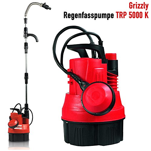 Grizzly Regenfasspumpe TRP 5000 K, Regenpumpe, Bewässerungspumpe, Tauchpumpe mit 350 Watt Motor, Fördermenge 5000 l/h. Tauchtiefe 7 m, Automatische Selbstabschaltung, Geräuscharm