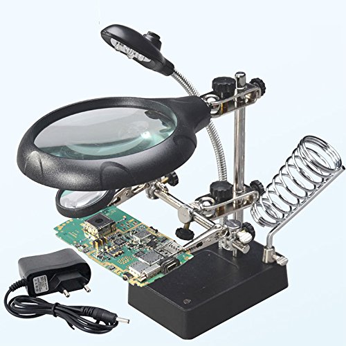 Luniquz Dritte Hand 5 LED Löthilfe mit Halte-Klemmen, 2,5 / 7,5 / 10 Fach LED-Lupe und Lötkolbenständer Fixierhilfe für Lötarbeiten, Reparatur, Lesen, usw