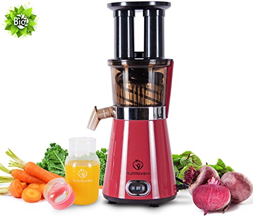 NUTRILOVERS Saftpresse Slow Juicer elektrisch, Gemüse und Obst Entsafter, 350 Watt, gesund Entsaften, rot