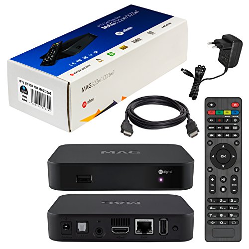 MAG 322w1 Original Infomir & HB-DIGITAL IPTV SET TOP BOX mit WLAN WiFi integriert bis zu 150Mbps (802.11 b/g/n) 1x1 Multimedia Player Internet TV IP Receiver (HEVC H.256 support) Nachfolger von MAG 254 + HB Digital HDMI Kabel