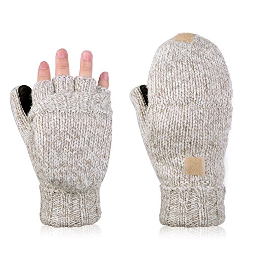 Vbiger Fingerlose Fäustlinge Damen Fingerhandschuhe Fingerlos Halb Handschuhe Gestrickte Strick Handschuhe mit Flip Top