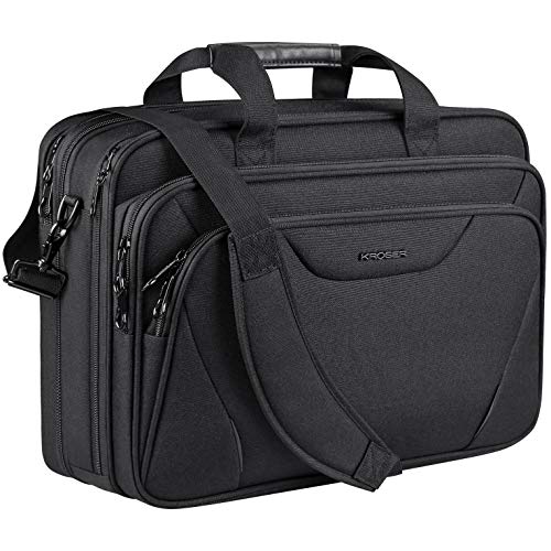 KROSER Laptop Tasche 18 Zoll Prämie Business Aktentasche Passt Bis Zu 17.3 Zoll Wasserabweisend Computer Tasche Umhängetasche Erweiterbar Schultertasche für Schule/Reisen/Frauen/Männer-Schwarz MEHRWEG