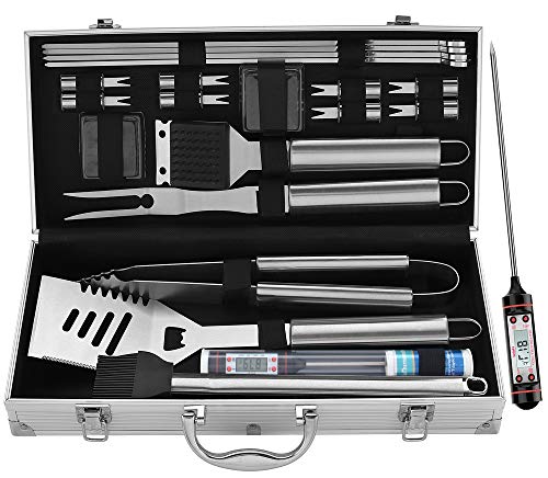 ROMANTICIST 21PC Grillbesteck Koffer Männer Papa - Edelstahl Grillzubehör Grillset in Aluminium Aufbewahrungskoffer für Camping