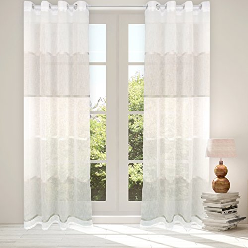 heimtexland  Ösenschal Querstreifen Maritim Leinen Optik Natur 245x140 cm Ökotex Vorhang Creme Taupe Sand Nordsee Landhaus Gardine Typ562