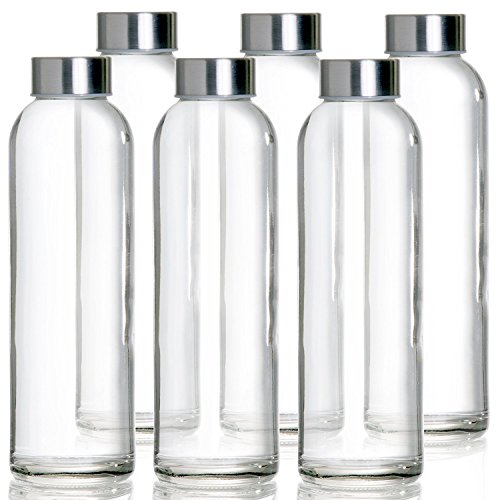 Glasflasche -Trinkflasche 6er Set Mit Nylon Schutzhüllen Wasserflaschen für Smoothies, Säfte, Tee, Wasser und andere Getränke BPA Frei | Luftdichte Trinkflaschen für Erwachsene & Kinder 6 x 500 ml