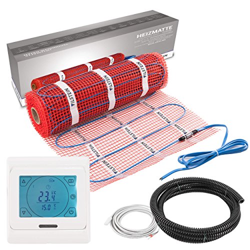 VILSTEIN Elektrische Fußbodenheizung (6m² - 12m lang/0,5m breit) Elektro Fußboden-Heizmatte 150W/m² für Fliesen-boden Fußboden-Heizsystem Elektrisch inkl. Thermostat TWIN Technologie Komplett-Set