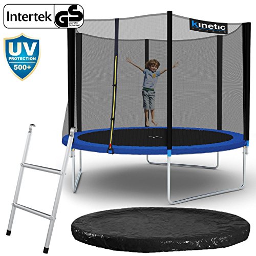 Kinetic Sports Outdoor Gartentrampolin Komplettset Ø 305 cm Sicherheitsnetz Randabdeckung Leiter Abdeckplane