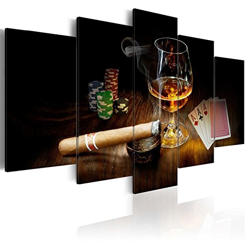murando - Bilder 200x100 cm - Vlies Leinwandbild - 5 Teilig - Kunstdruck - modern - Wandbilder XXL - Wanddekoration - Design - Wand Bild - Alkohol Zigarre Poker Whisky i-A-0101-b-n
