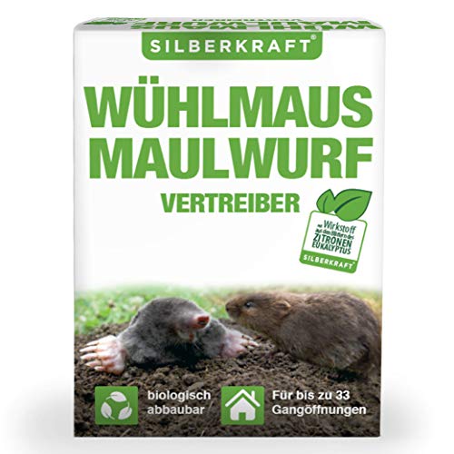 Silberkraft Wühlmaus- und Maulwurfschreck, Granulat zur Abwehr & Bekämpfung, biologisch abbaubar, Maulwurf- und Wühlmausvertreiber zum Vertreiben und bekämpfen, Falle, Gift und Gas Alternative