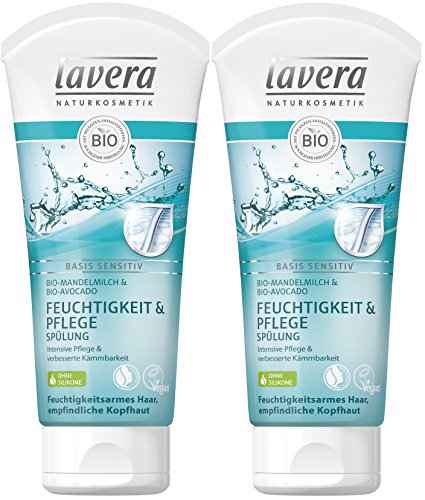 lavera Haar Spülung Feuchtigkeit & Pflege ∙ Mandelmilch ∙ Sanft zu Kopfhaut & Haare ∙ vegan  Bio Haarspülung  Natural & innovative Hair Care  Naturkosmetik  Haarpflege 2er Pack (2 x 200 ml)