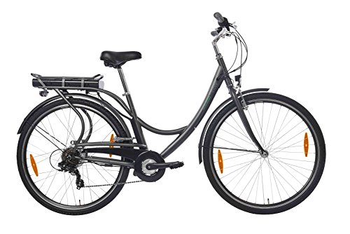 Teutoburg E-Bike, Elektrofahrrad mit HiTen Stahlrahmen in Anthrazit mit 6-Gang Shimano Kettenschaltung - Pedelec Citybike leicht, 250W & 8,8Ah / 36V Lithium-Ionen-Akku, 28 Zoll, 282686
