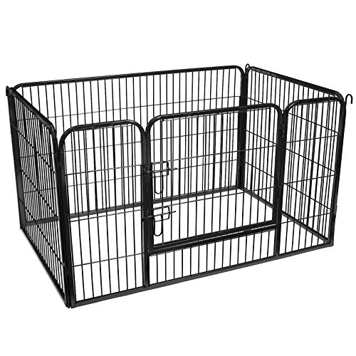 FEANDREA Welpenauslauf, Welpengitter, Welpenzaun aus pulverbeschichtetem Metall, für draußen und Innen schwarz 122 x 80 x 70 cm PPK04BK
