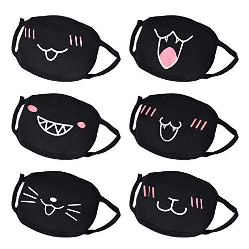 Schwarze Mundmaske,AIEVE 6 Stück Unisex Baumwolle Gesicht Maske Staubschutz Mundschutz mit Ohrbügel für Damen/Männer/Junge/Mädchen
