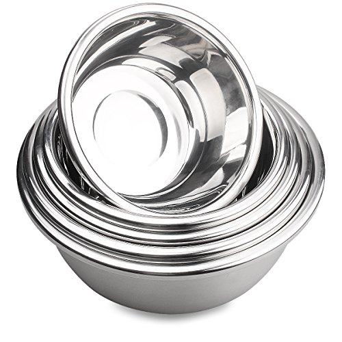 Oliying 18/10 Edelstahlschüssel Set 5 Stück, Hochpolierte Technik, Rührschüssel Set/Salatschüssel aus Edelstahl, Kochen wesentliche Küchenutensilien