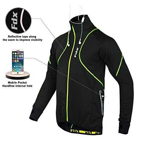 FDX Herren Hochleistungsjacke, Thermo-Windjacke zum Laufen und Fahrradfahren, gute Sichtbarkeit, FDX-310-15, schwarz / gelb, xl