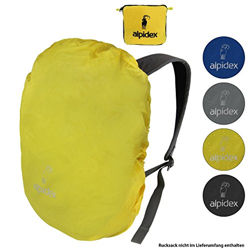 ALPIDEX Rucksack Regenschutz NO RAIN Regenhüllen Verschiedene Größen und Farben, für Rucksäcke Aller Marken, mit Kordelstopper und integriertem Packsack, Farbe:Yellow, Volumen:6-15 Liter