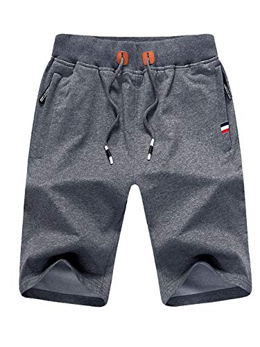 Tansozer Kurze Hose Herren Shorts Sommer Jogginghose Kurz Baumwolle Gym Sweat Shorts Herren Sport (Grau,XL)