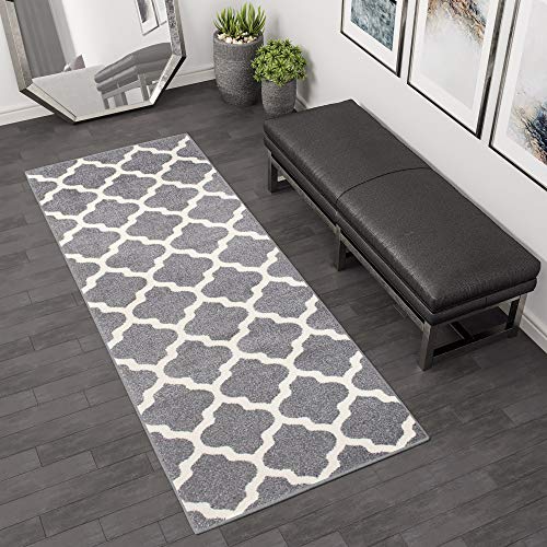 Tapiso MAROKO Läufer Teppich Brücke Flur Modern Geometrisch Marokkanisch Gitter Designer Muster Grau Creme ÖKOTEX 70 x 180 cm