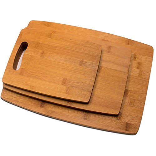 RSW24 Premium Schneidebretter Set 3 Größen aus Bambus, L: 38 x 28 cm, M: 32 x 21 cm, S: 24 x 18 cm , Brettchen fürs Frühstück in modernem Design pflegeleicht und messerschonend