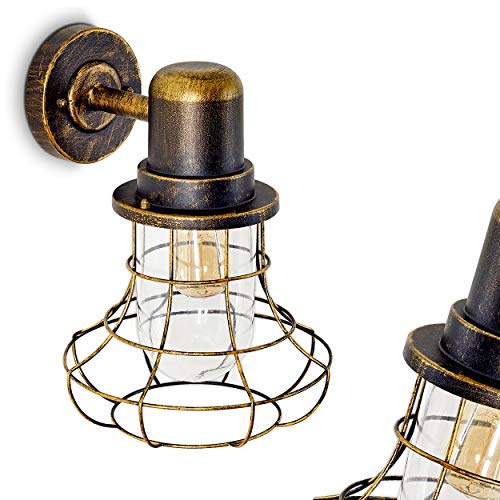 Außenwandleuchte Borkan aus Metall in Braun-Gold - extravagantes Design in Gitteroptik - Fassadenlampe mit E27-Fassung - Wandlampe für Garten - Hof - Veranda - Terrasse - Balkon - Wandleuchte 30,5cm