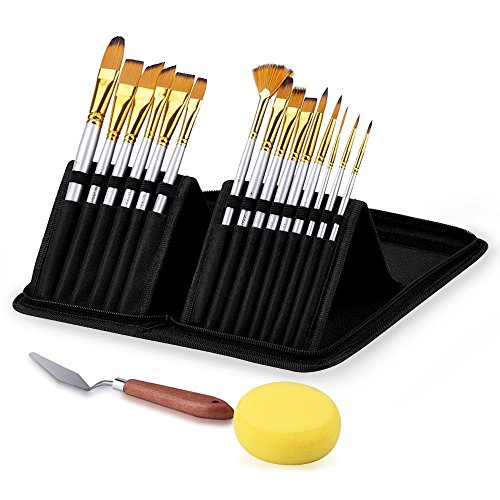 15 Stück Künstlerpinsel Schrägpinsel Acrylpinsel Set Pinselset für Aquarell, Öl, Acryl, Sliver