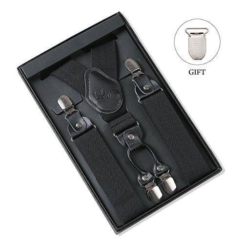 Lafayon Herren Hosenträger Hosenträger Für Männer 4 Schnallen Y Zurück Striped Heavy Duty Männer Hosenträger Durable Elastische Verstellbare Hosenträger Starke Metall Clips (Schwarz)