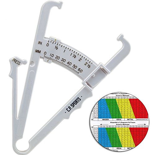 Körperfettmessgerät Fat Caliper Körperfett Tester, Körperfettzange Körperfettanteil messen mit Tabelle, BMI, Anleitung in deutsch