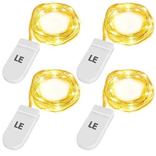 LE 20 LEDs Mini Lichterkette mit Batterie, Drahtlichterkette Jeweils 1M, IP67 wasserdicht, Ideale Weihnachtsbeleuchtung für Außen, Innen, Zimmer, Party, Deko Weinflasche usw. Warmweiß 4er Pack
