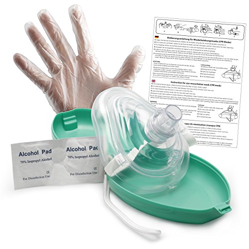 Lunata CPR Erste Hilfe Maske mit Sauerstoffanschluss, Notfallbeatmungsmaske, Notfallmaske, Beatmungsmaske mit Zubehör und Ersthelfer-Anleitung