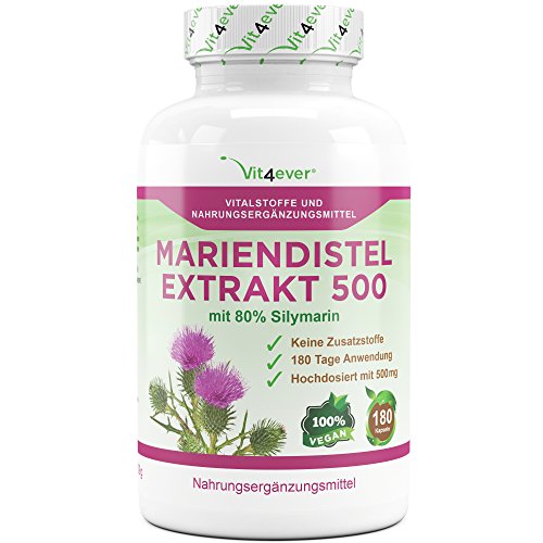 Mariendistel Extrakt 500 - 180 Kapseln - 500mg - 80% Silymarin - Keine Zusatzstoffe - 100% Milk Thistle Extrakt - Vegan - Vit4ever