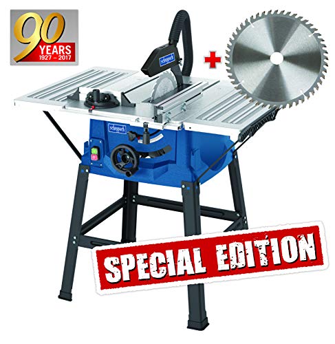 Scheppach HS 100 S Sonderedition Tischkreissäge – Kreissäge mit Feinschnitt Sägeblatt (2000 W, Sägeblatt Ø 250 x Ø 30 mm, max. Schnitthöhe 85 mm, Tischgröße 940x642 mm)