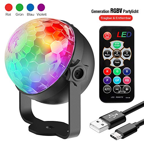 Discokugel Discolicht Kinder | LED Party Lampe Beleuchtung mit Fernbedienung & USB | Discolicht Lichteffekt | 7 Farbe RGBP | Kinder Geburtstag Xmas Halloween Feier Party Geschenk Spielzeug Zubehör Camping Dj Tanzen Bühne Karaoke Deko