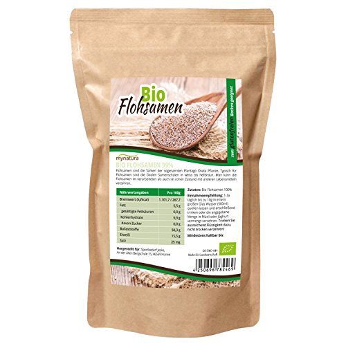Mynatura Bio Flohsamen ganz 1000g | aus Indien | Reich an Ballaststoffen | geprüfte Lebensmittelqualität | 99% Reinheit | reines Naturprodukt | zum Backen | für Mensch und Tier geeignet (1)