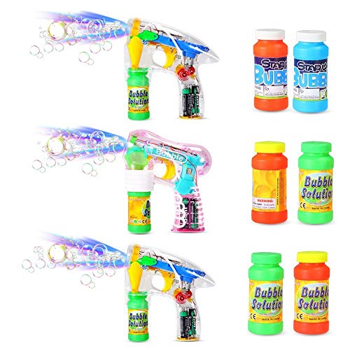 Theefun 3 Pack Seifenblasenpistole Soundeffekte Led Lichteffekte mit Batterien und Seifenlösung