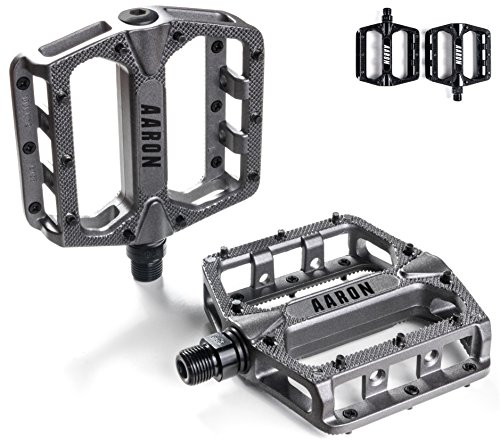AARON Rock Plattform Mountainbike / MTB / Flat Pedale mit hochwertigen Industrie-Kugellagern und Top Grip, Trekking, E Bike Fahrradpedale aus Alu, Grau