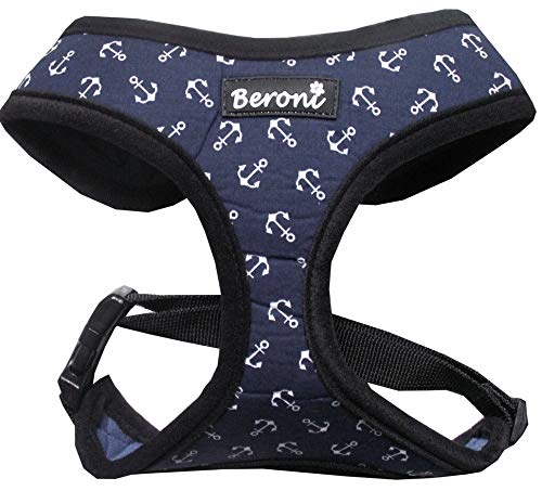 Softgeschirr Hundegeschirr Brustgeschirr Anker Maritim Urlaub Nautic Marine Urlaub Sommer verstellbar (S (Hals: 25-30cm, Brust: 30-41cm))