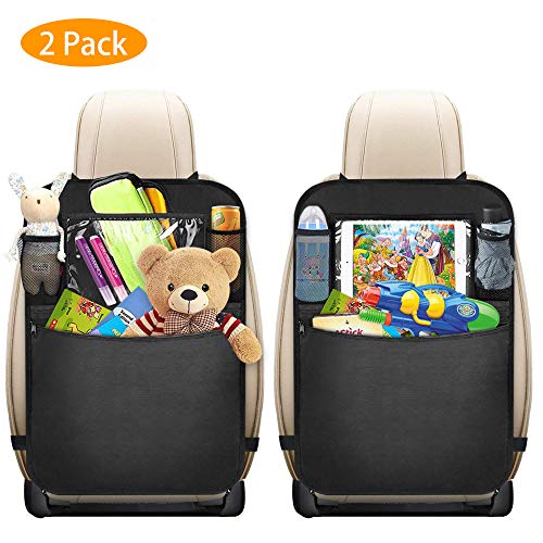 Auto Rückenlehnenschutz, 2 Stück mixigoo Auto Rücksitz Organizer für Kinder mit Große Taschen und Durchsichtigem iPad-Tablet-Fach Rückenlehnen-Tasche Wasserdicht Kick-Matten-Schutz für Autositz