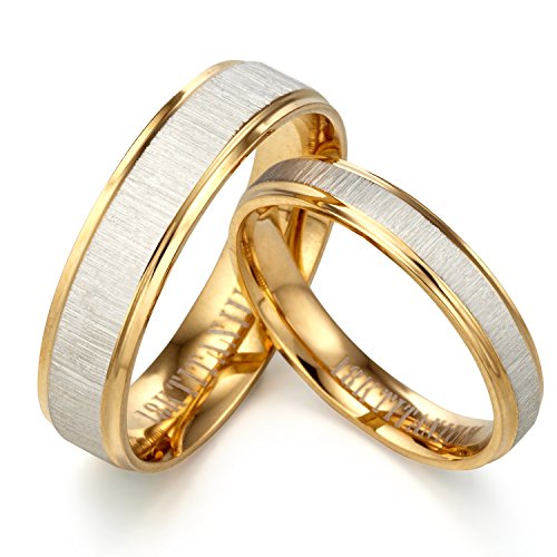 GEMINI - Partnerringe, Trauringe Eheringe Freundschaftsringe /Titan gold ohne Stein / mit Gratis Gravur , Größen 47 bis 76