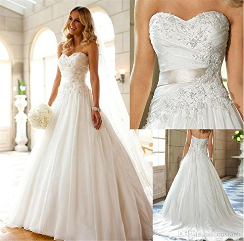 LUCKY-U Brautkleider Hochzeitskleid Nicht Ärmel Spitze Appliques Braut Eine Linie Hochzeitskleid Party Brautkleid, US 14