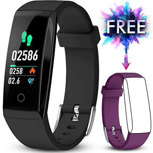 JAZIPO Fitness Armband mit Pulsmesser, Wasserdicht IP67 Fitness Tracker Farbbildschirm mit GPS Aktivitätstracker Pulsuhren Smartwatch Schrittzähler Kompatibel [2 x Replaceable Watch Strap]