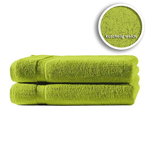one-home 2er Set Gästetücher Handtücher Duschtücher Badetücher Frottee 100% Baumwolle, Farbe:Grün, Produktart:Gästetücher 30x50 cm