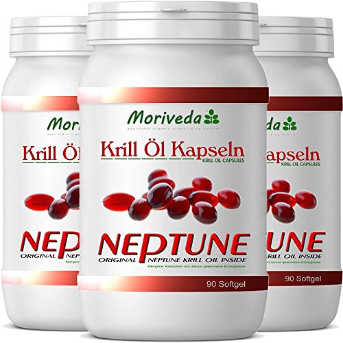 Krillöl Kapseln 270, 100% reines NEPTUNE Premium Krill Öl - Omega 3,6,9 Astaxanthin, Phospholipide, Choline, Vitamin-E - Markenqualität von MoriVeda (3x90)