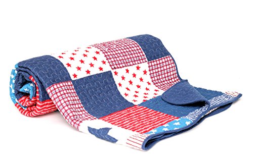 1001 Wohntraum D14 Quilt Stars 'n Stripes 180 x 220 cm Sterne USA Plaid Tagesdecke, Patchwork Landhaus Shabby Decke