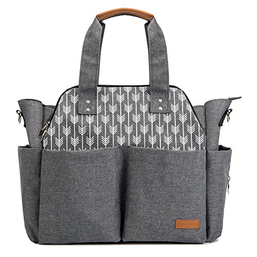 Lekebaby Baby Wickeltasche Bote groß mit Wickelunterlage für Reise, Grau